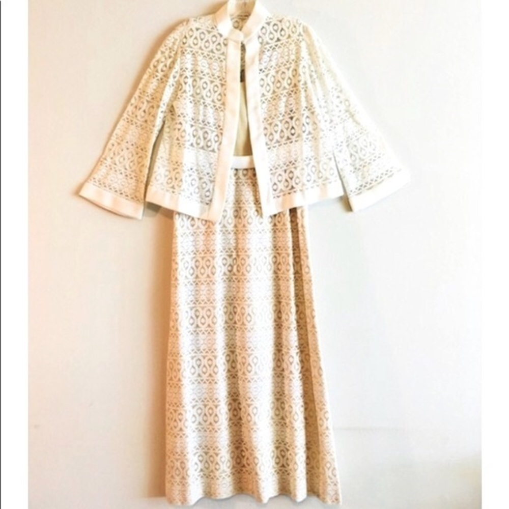 Vintage Lace Maxi Dress Jacket Floral 60s Eyelet